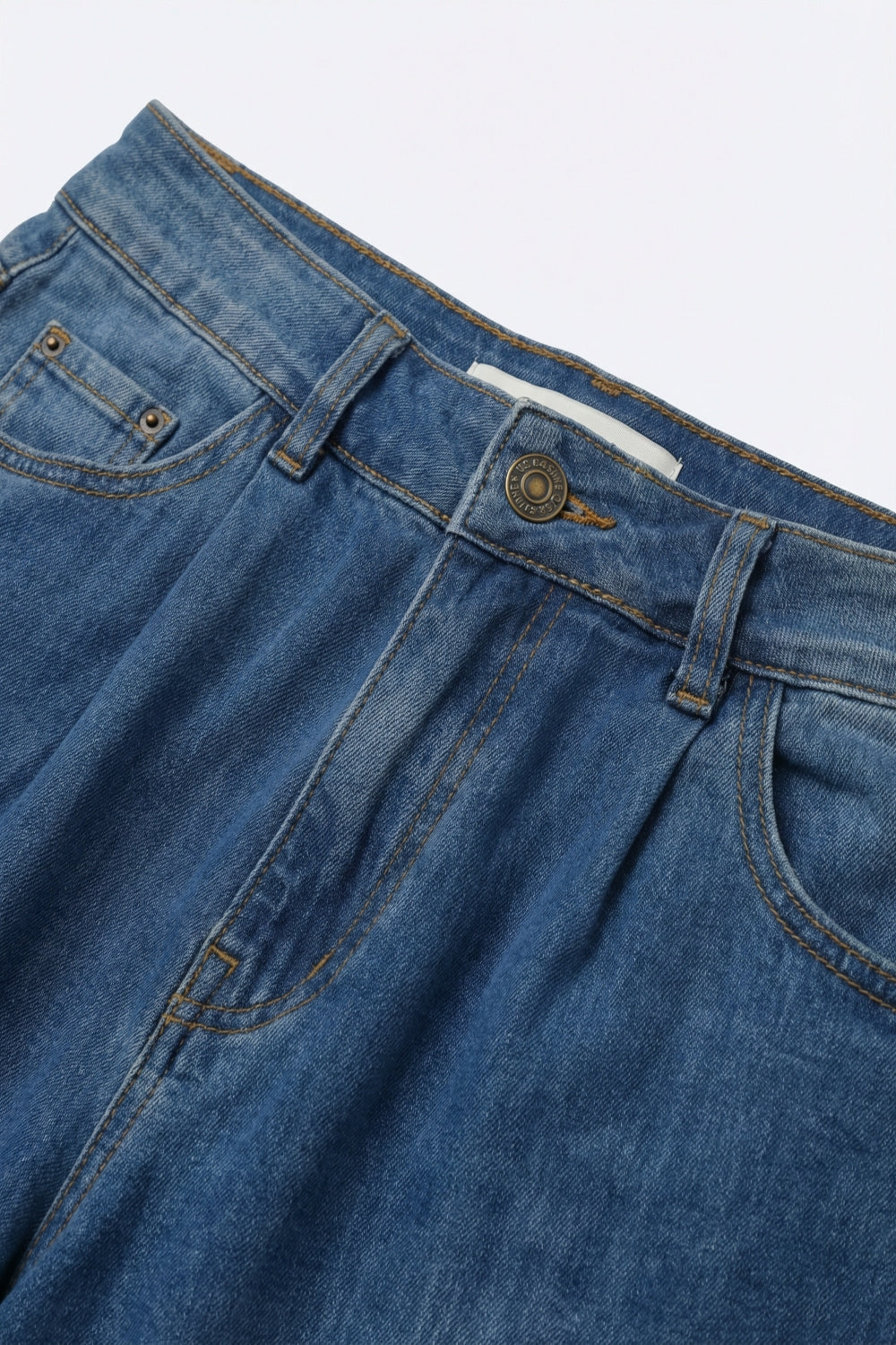 Lightweight Denim Wide-Leg Jeans with Curved Seam Detail - Denim