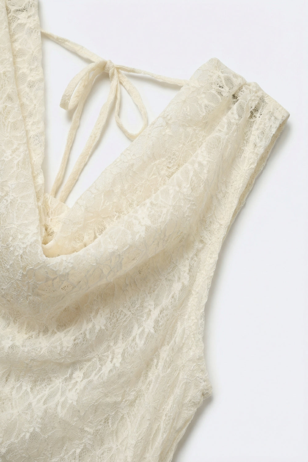 Cream Lace Sleeveless Cowl Neck Tank Top