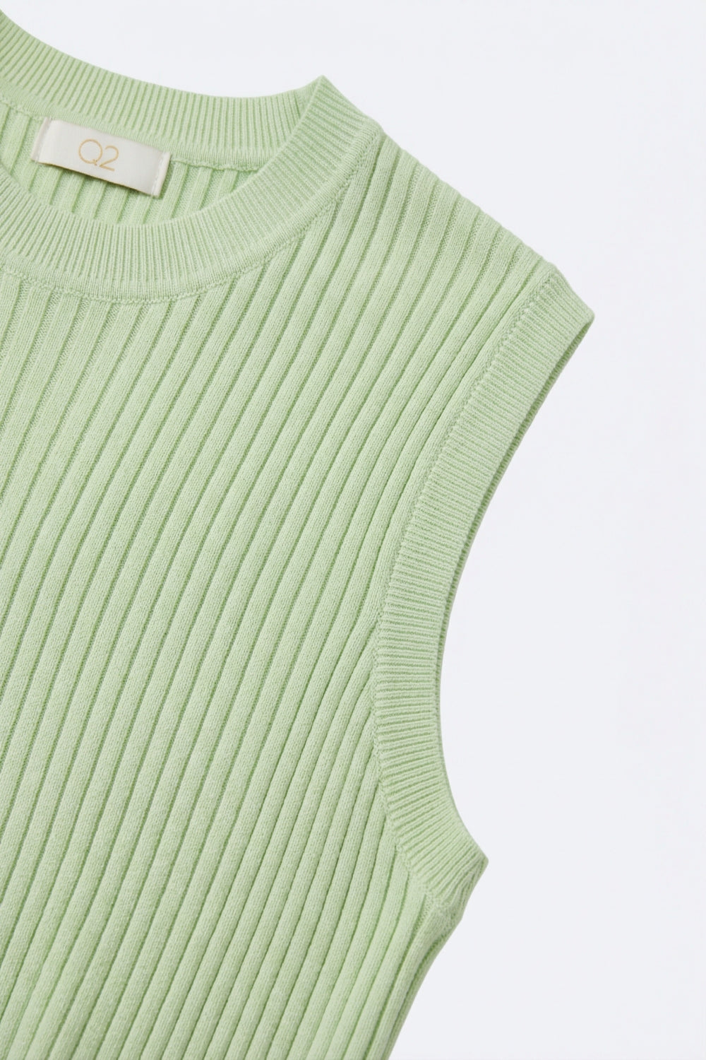 Light Green Ribbed Knit Sleeveless Top