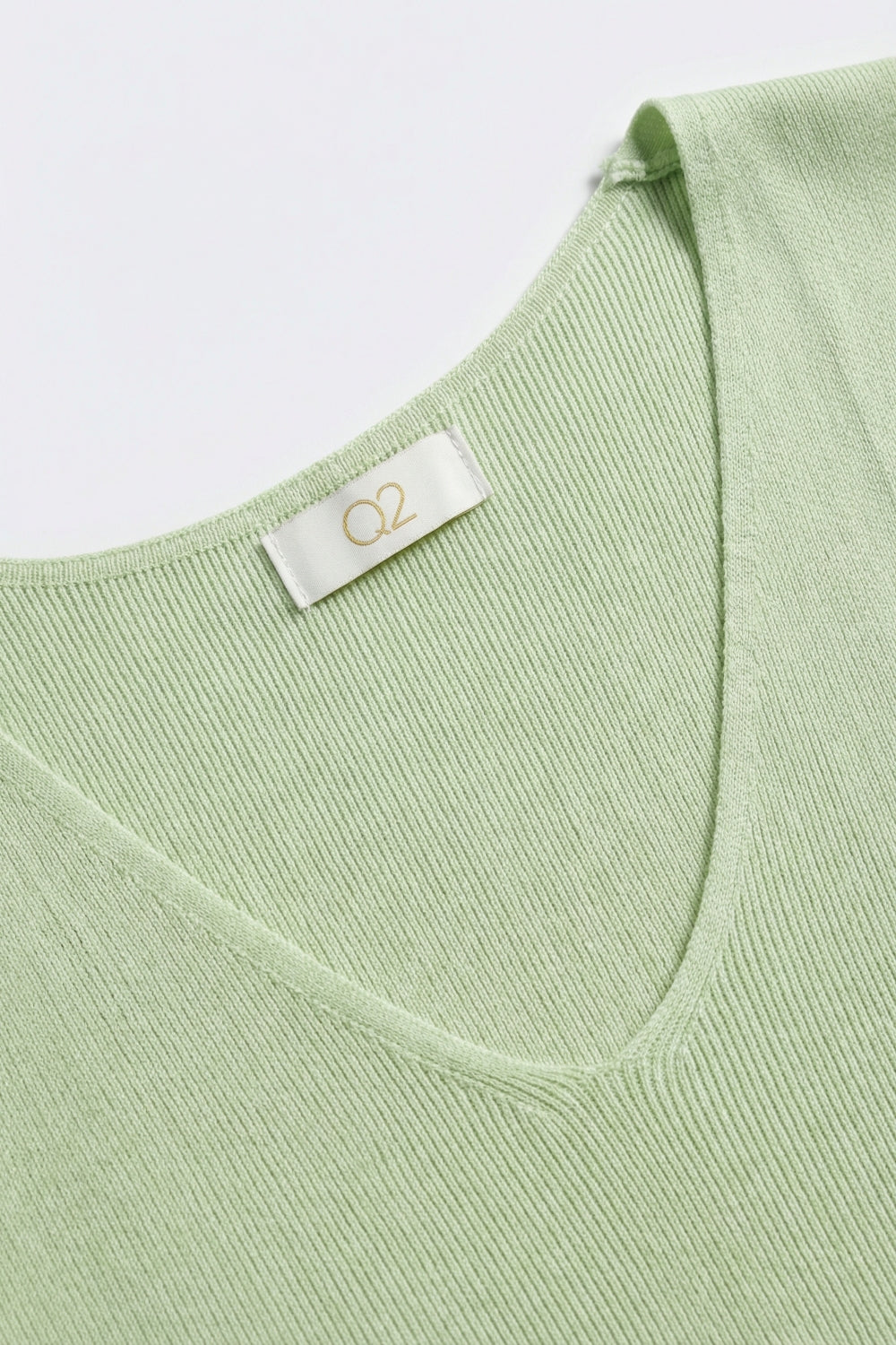 Ribbed Knit V-Neck Tank Top in mint green color