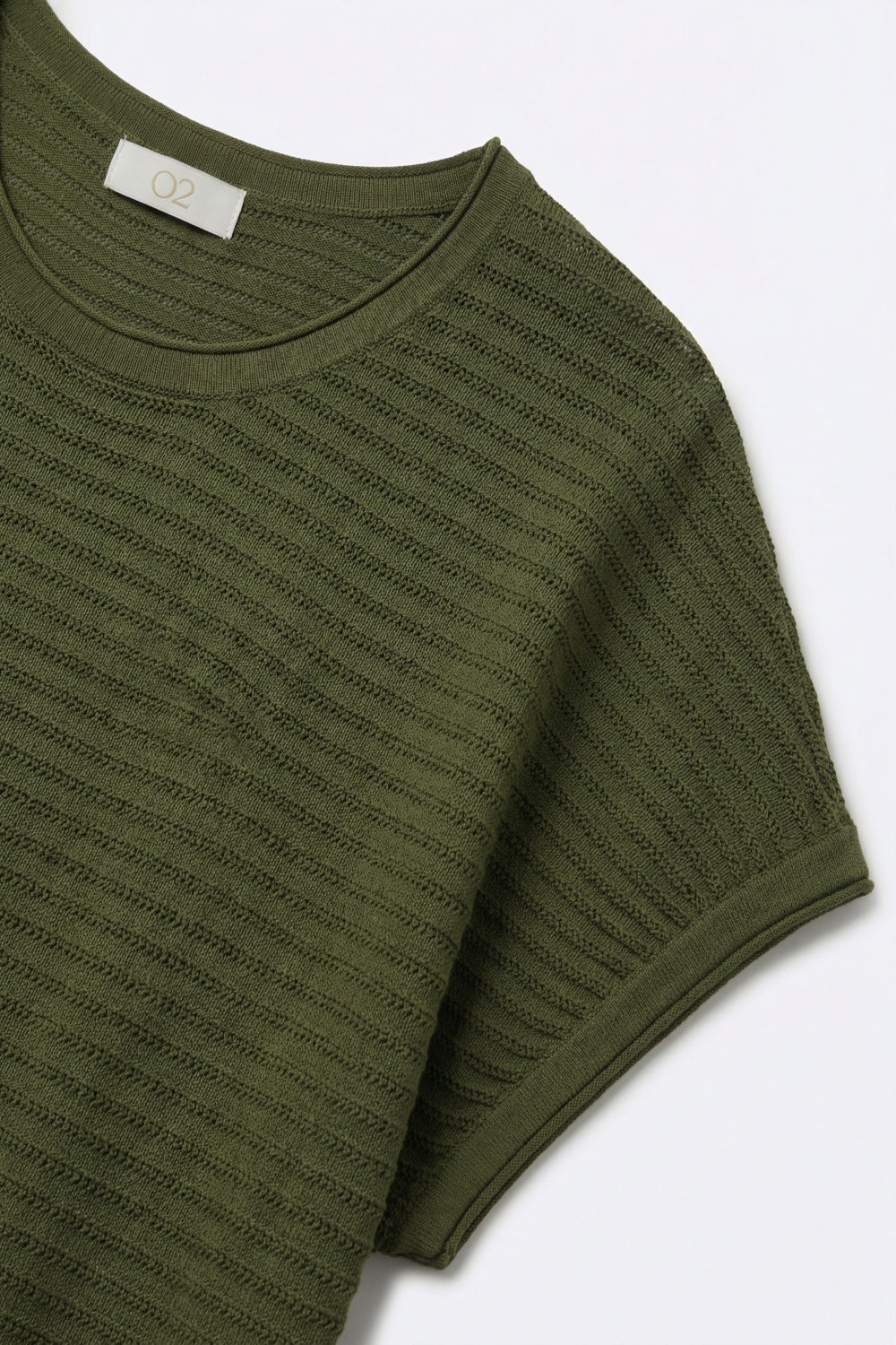 Ribbed knitted Short Sleeve sweater in olive green