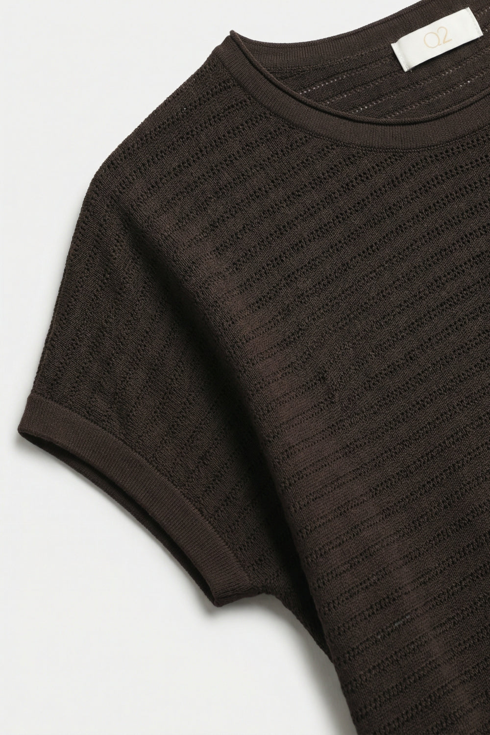 Brown Ribbed Knit Short Sleeve Relaxed sweater