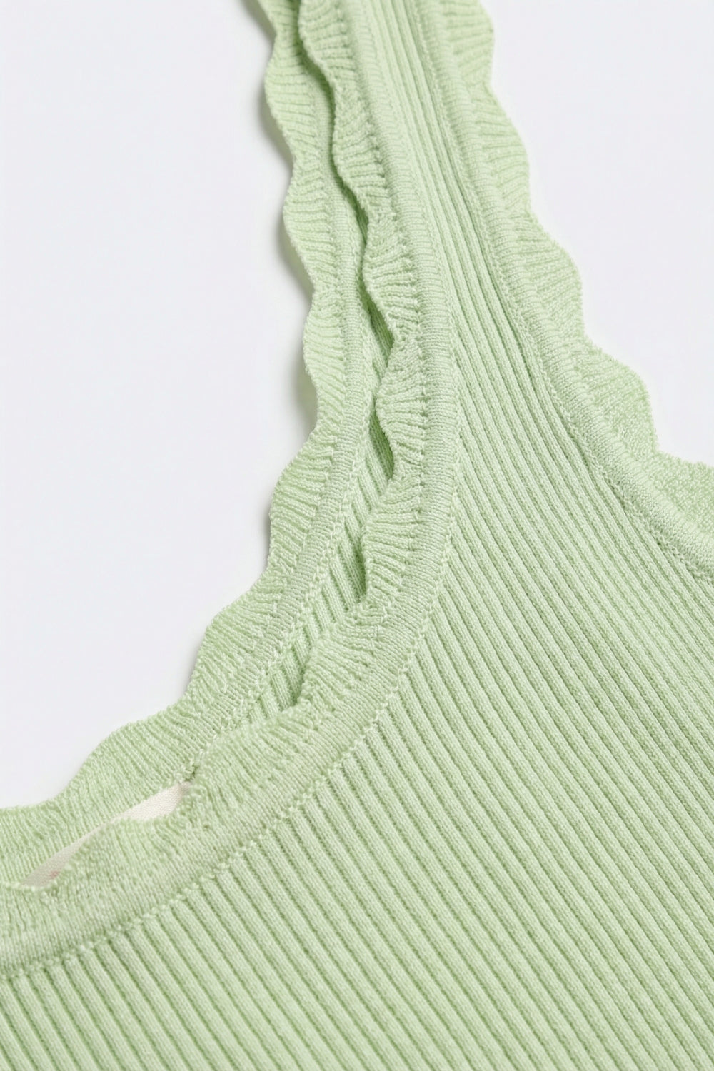 Light Green Ribbed Knit Tank with Scalloped Edges