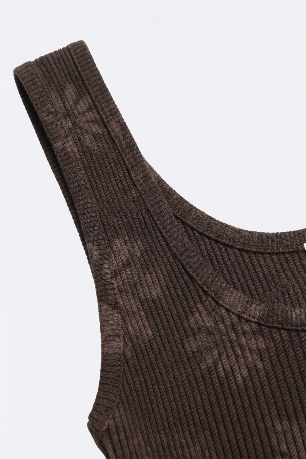 Brown Ribbed Knit Floral Scoop Neck Tank Top