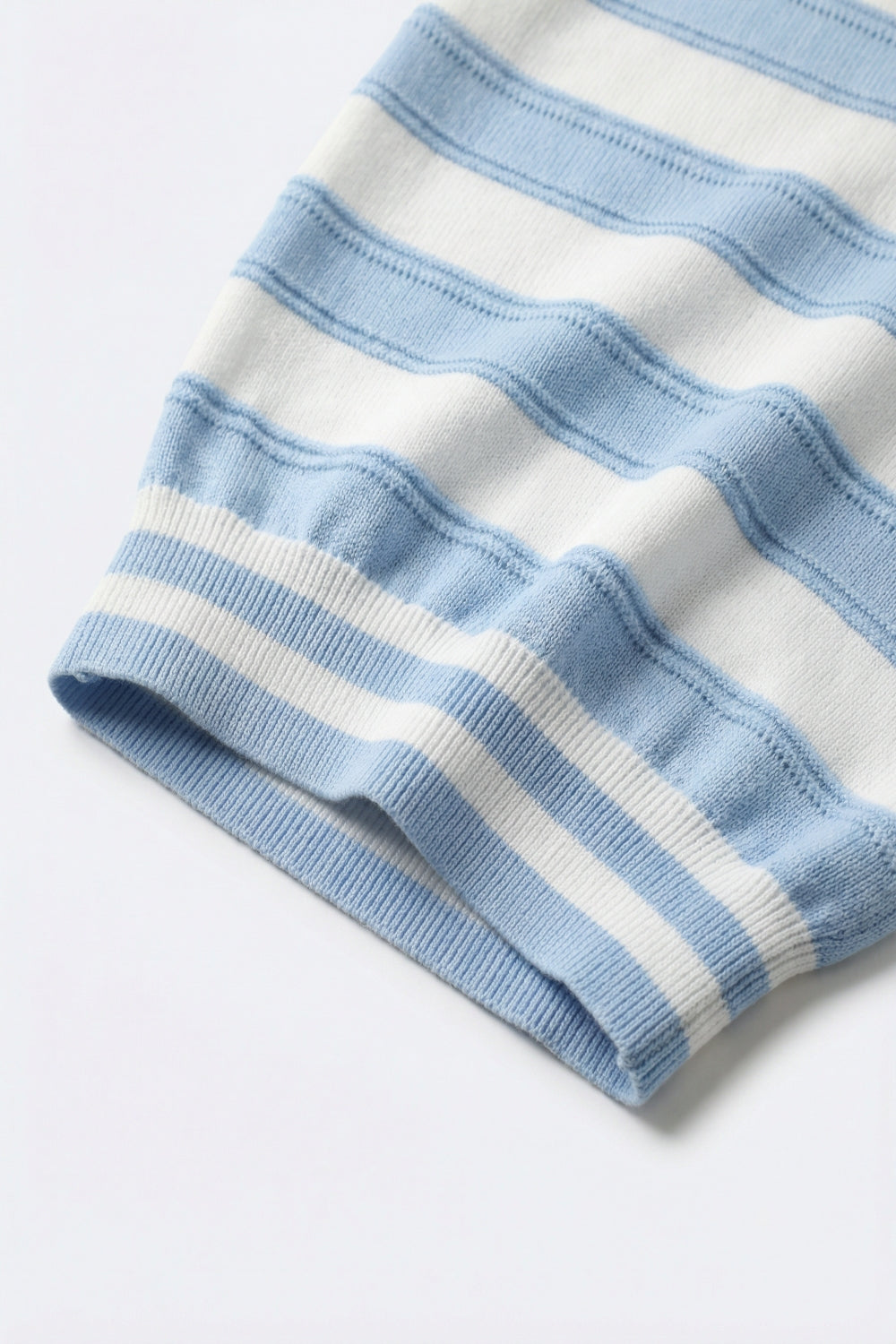 Light Blue Striped Knit Short Sleeve Sweater