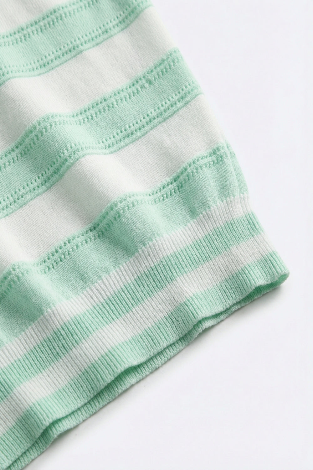 Mint Green Striped Knit Short Sleeve Sweater