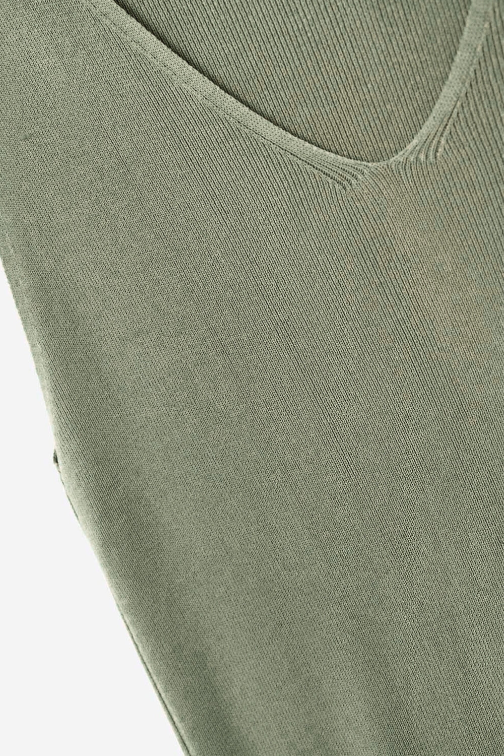 khaki sleeveless fine knitted top With V-Neck