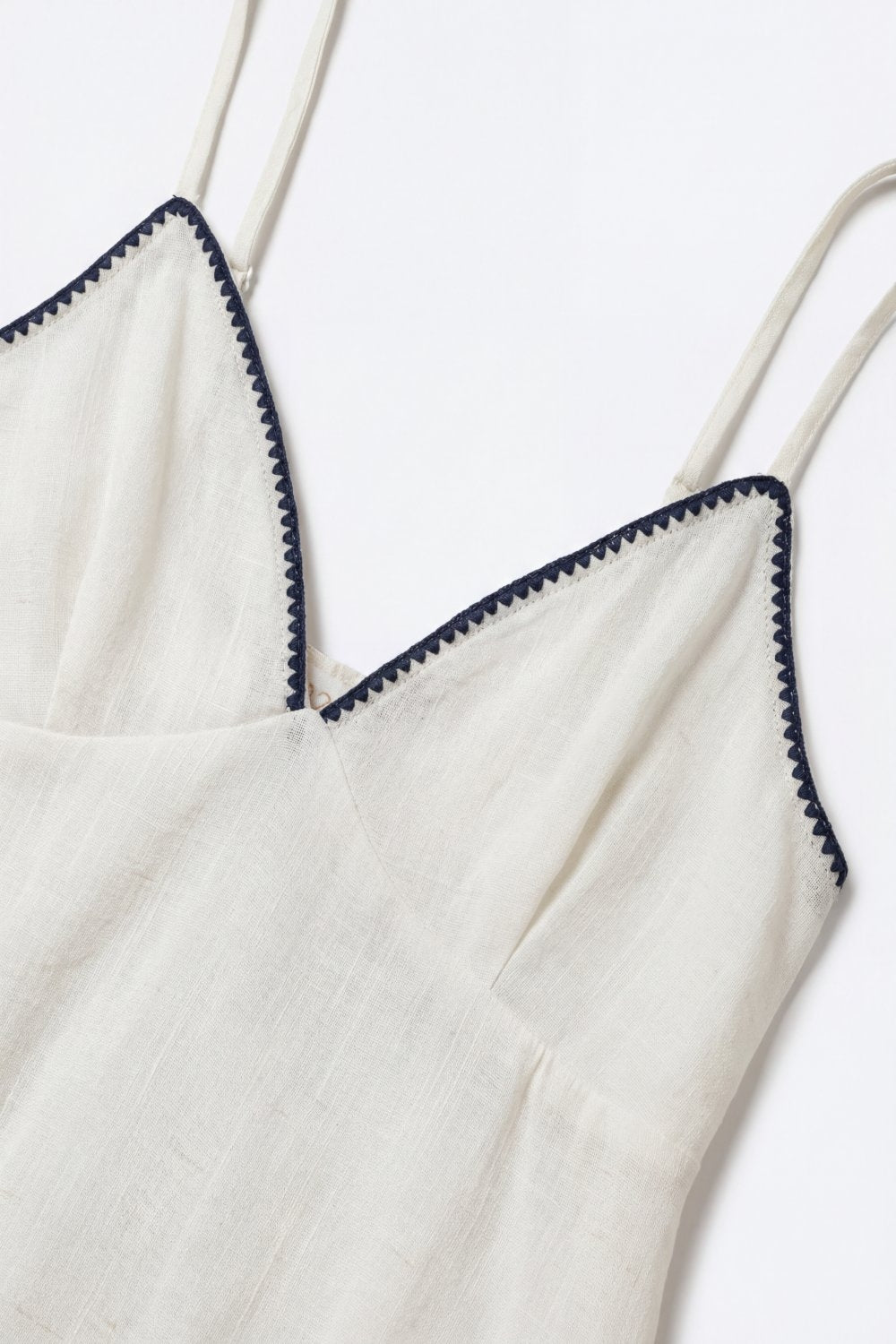 white Lightweight Cami with zig-zag navy Trim - top