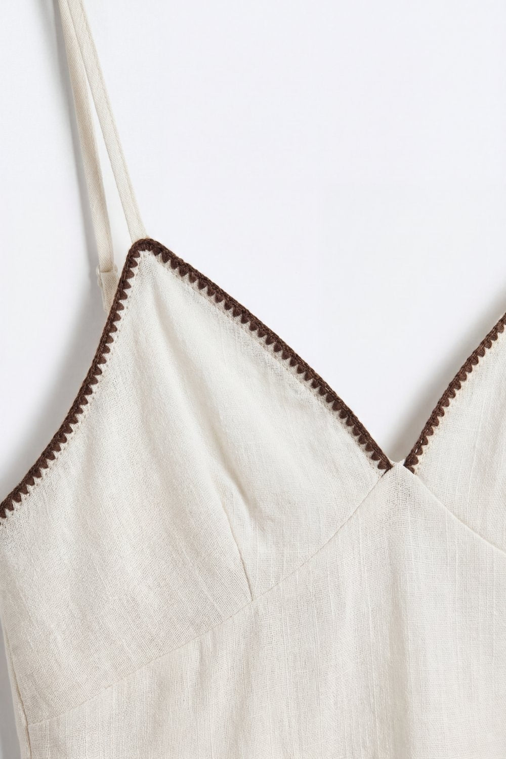white Lightweight Cami with zig-zag brown Trim - top