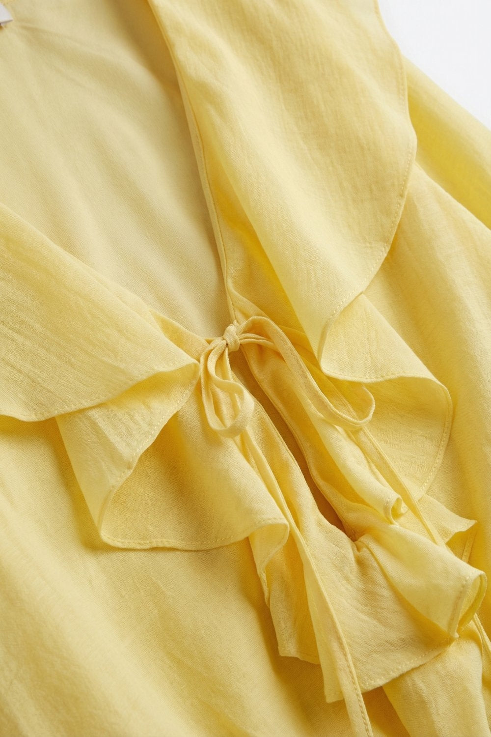 Yellow Ruffled Tie-Front Long Sleeve Blouse - top