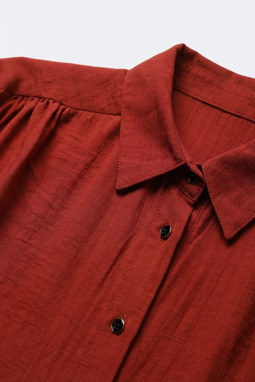 Button-down Short Sleeve Shirt with tie front hem in terracotta - Shirts