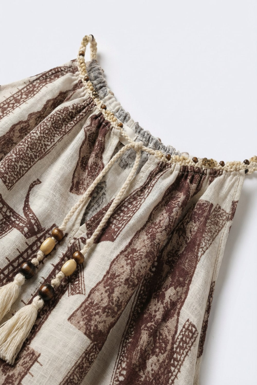 Beige and Brown Printed Relaxed Fit Halter Top