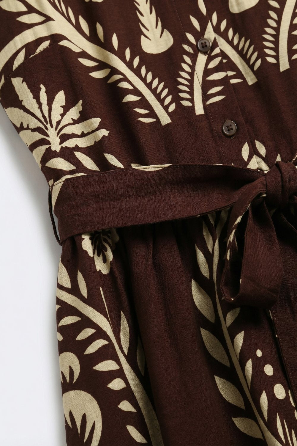 Brown Printed Maxi Dress with Belted Waist - dress
