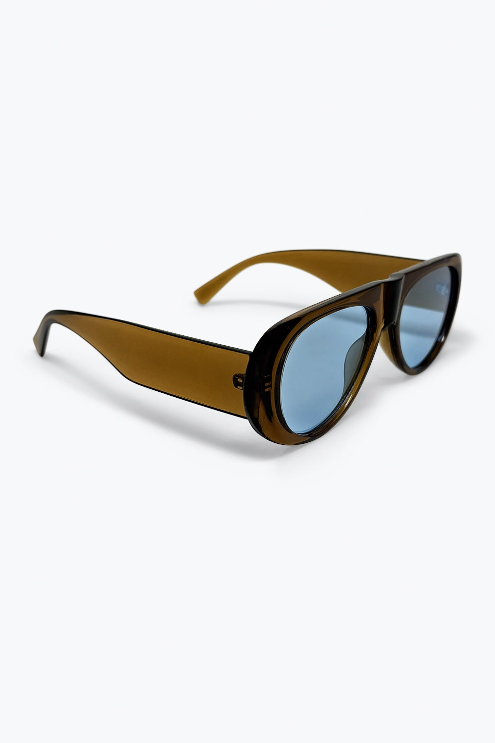 Brown Frame Blue Lens Oversize Sunglasses