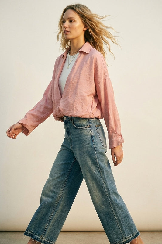 Pink Relaxed Fit Lightweight Textured Shirt and white t-shirt inside - Shirts