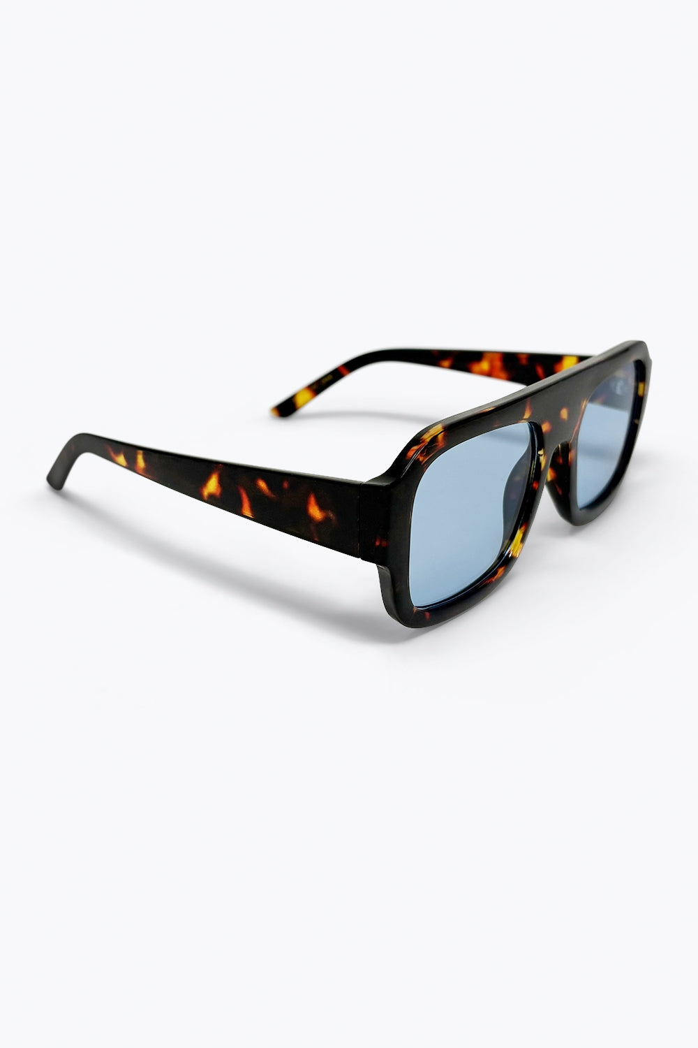 Tortoise Frame Blue Lens Square Sunglasses