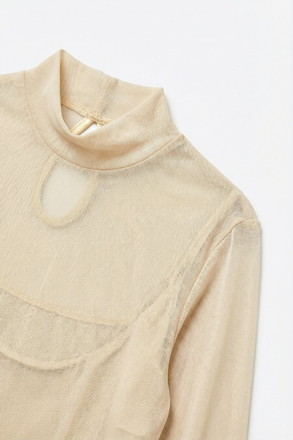 Cream Sheer Mesh Long Sleeve Bodysuit Top - Shirts