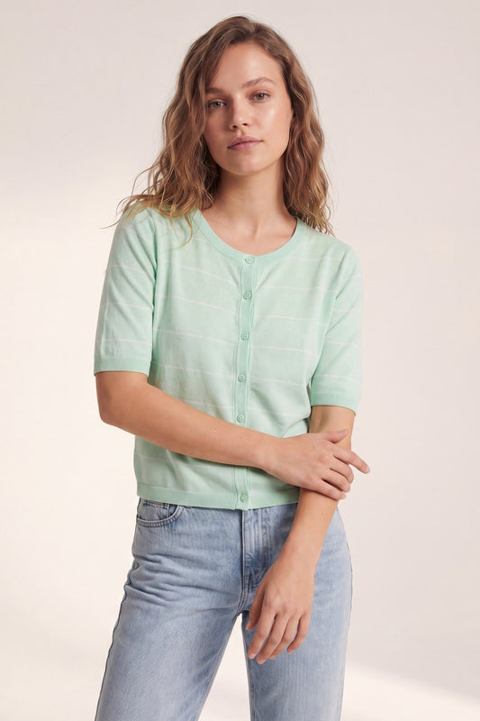 Mint Green Fine Knit Button-Up Cardigan