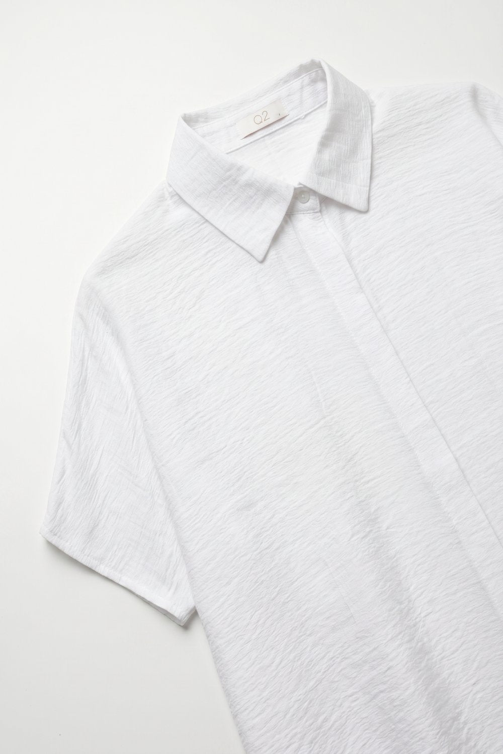 White Textured Cotton Short Sleeve Collared Relaxed Fit Shirt - Shirts