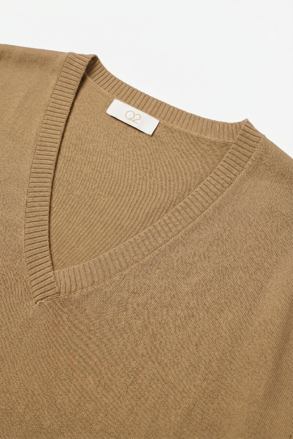Camel Fine Knitted V-Neck Short Sleeve Sweater