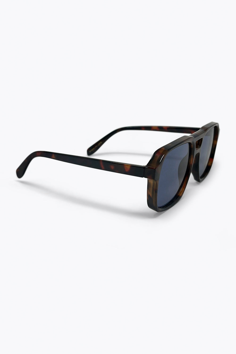 Brown Tortoiseshell Frame Blue Lens Square Sunglasses