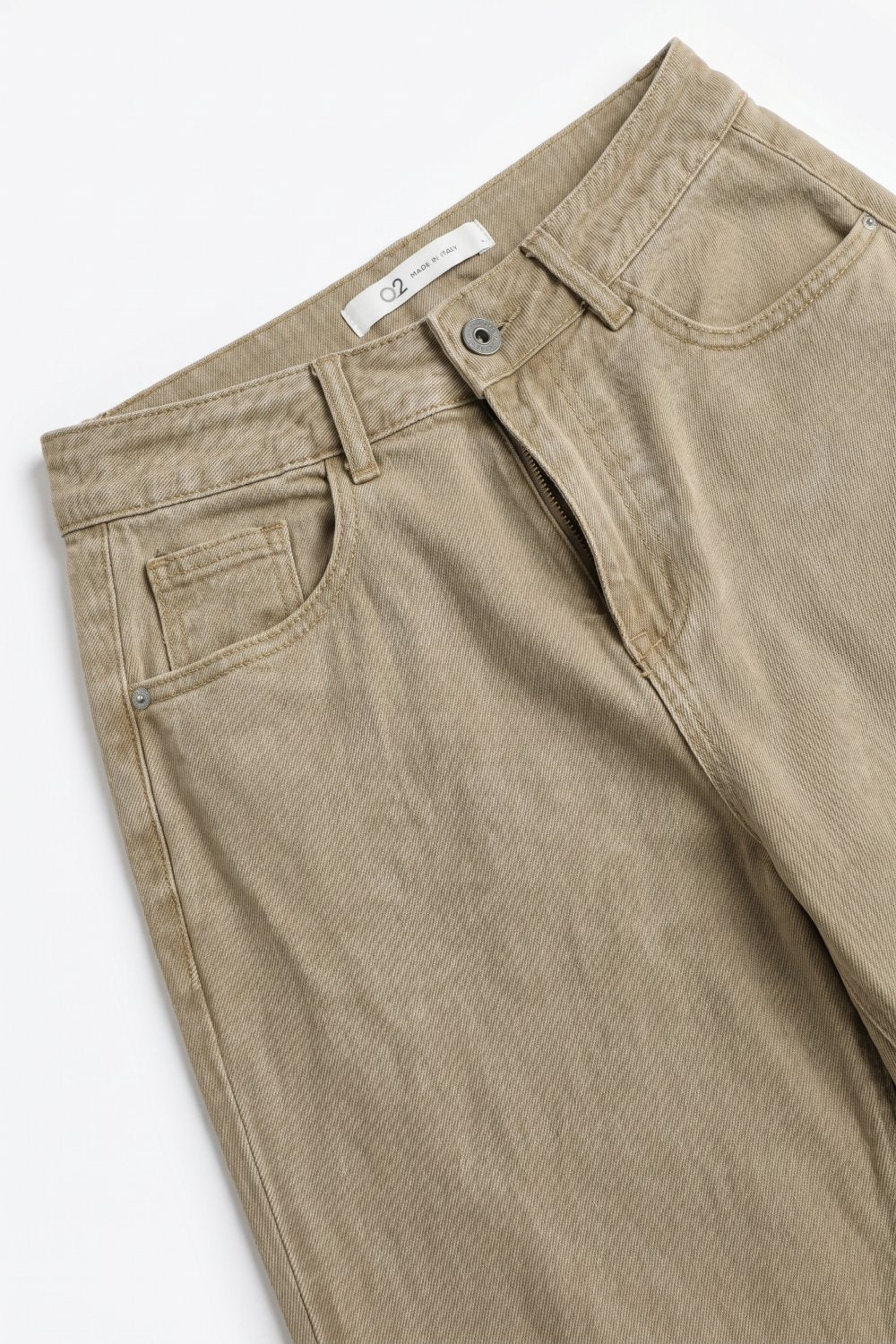 Beige Soft Stretch Denim Wide Leg Jeans with seam at the knee - Coloured Jeans