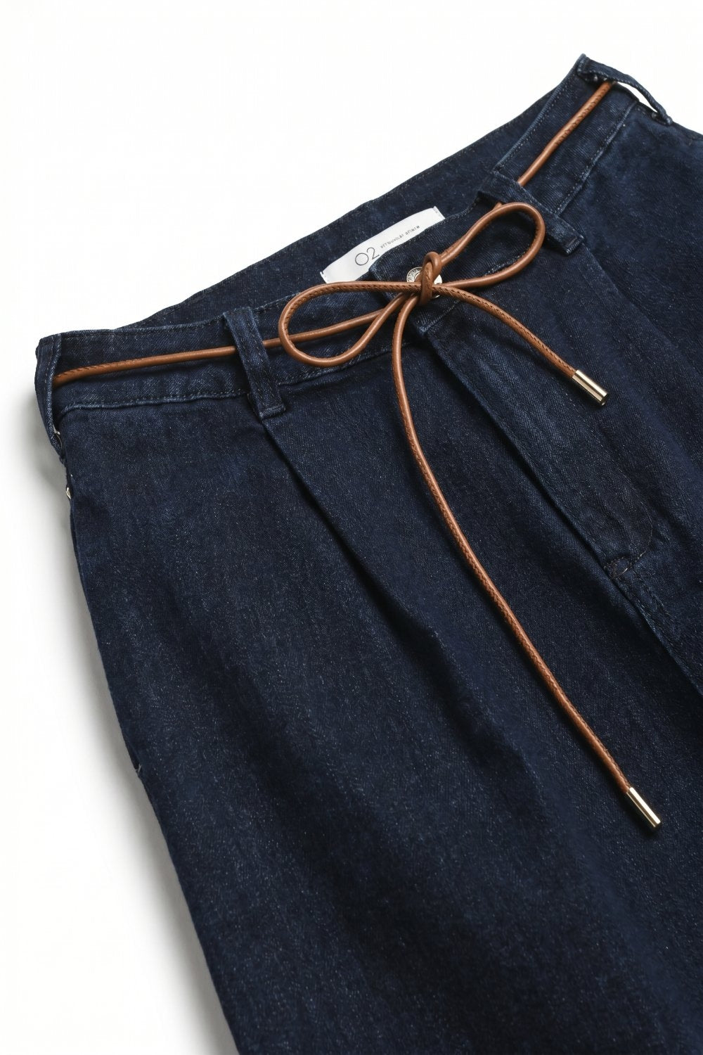 Wide-Leg Mid-Calf Denim Culottes with Tie Belt - trousers