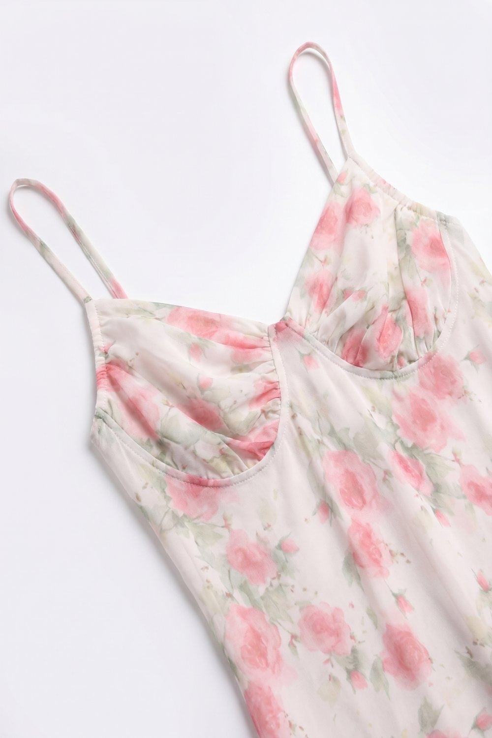Cream Floral Print Ruched Bust Maxi Dress in mesh fabric - dress