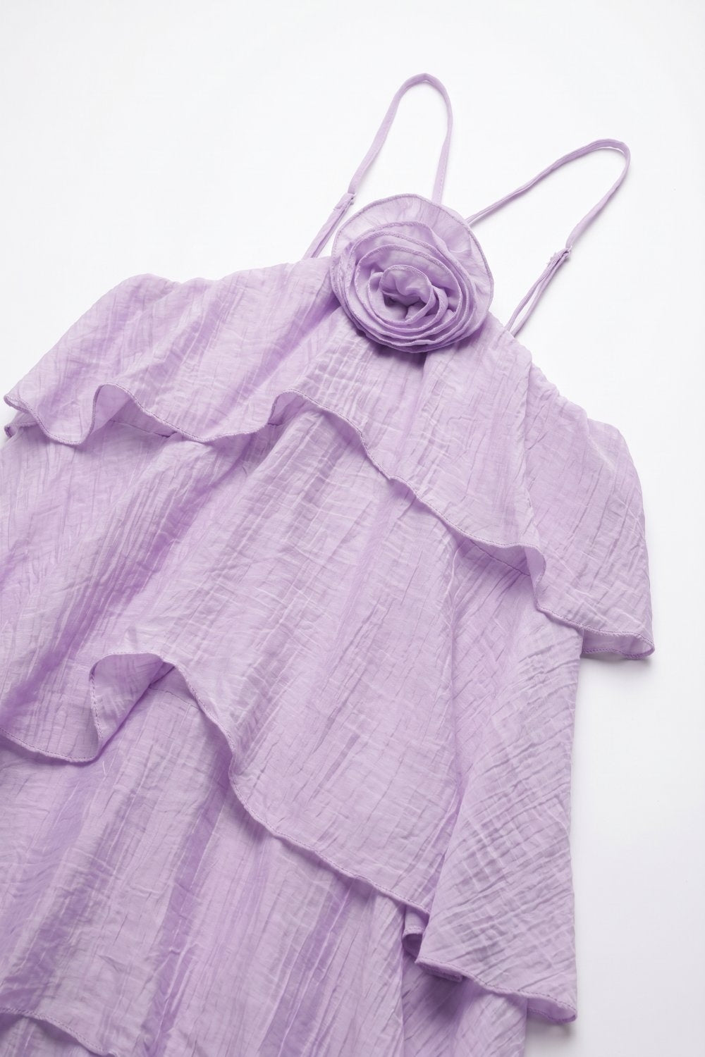 Lilac Crinkled Woven Tiered Ruffle Rose Detail maxi Dress - dress