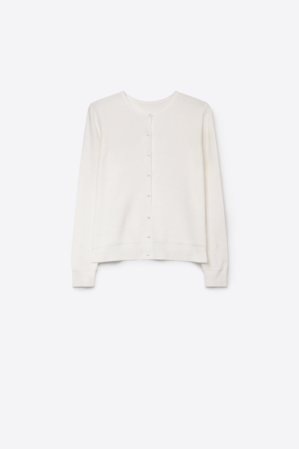 White soft Knit Crew Neck Cardigan with pearl buttons Front - Cardigans