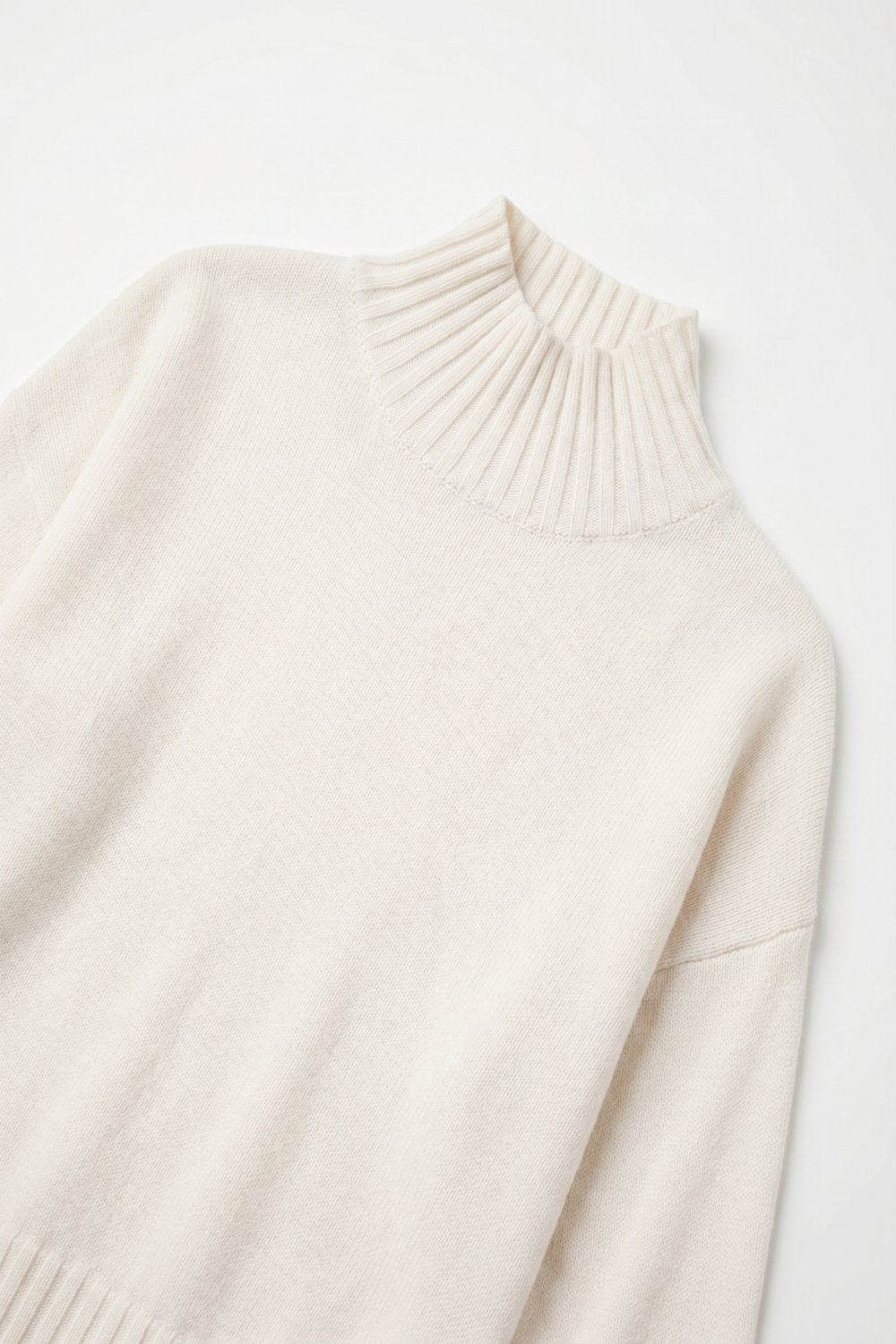 White soft Knit Ribbed Mock Neck Relaxed Fit Sweater - Jumpers