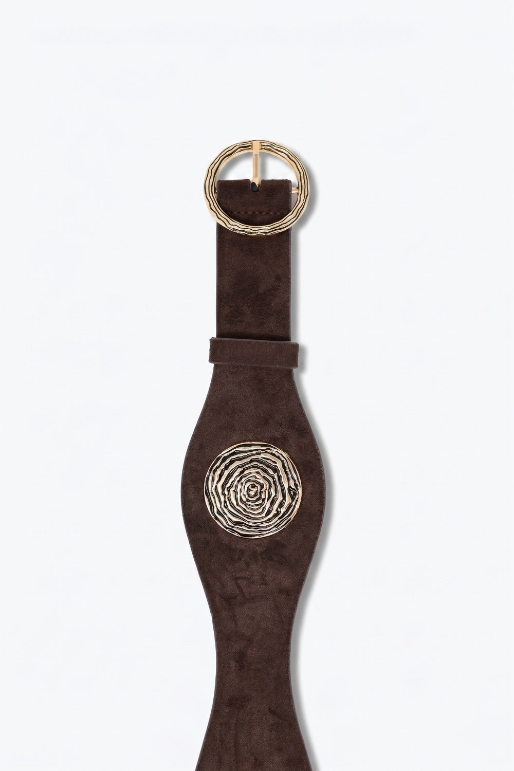 Brown Faux Suede Gold Rosette Buckle Detail Waist Belt - Belts