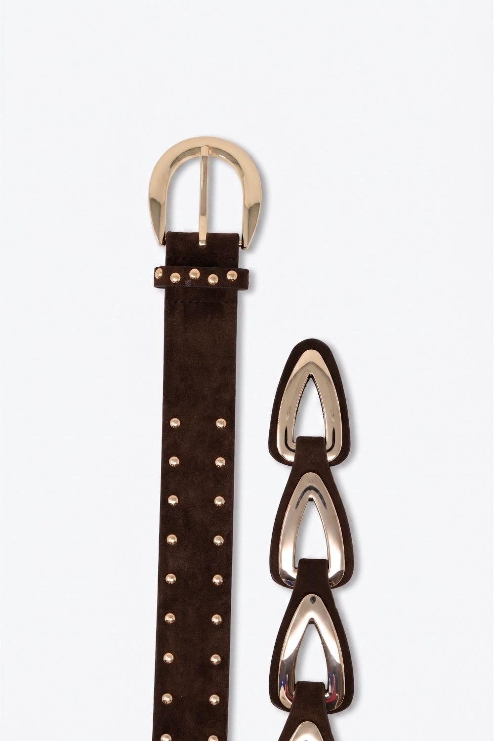 Choco Faux Leather Gold Buckle Studded Detail Waist Belt - Belts