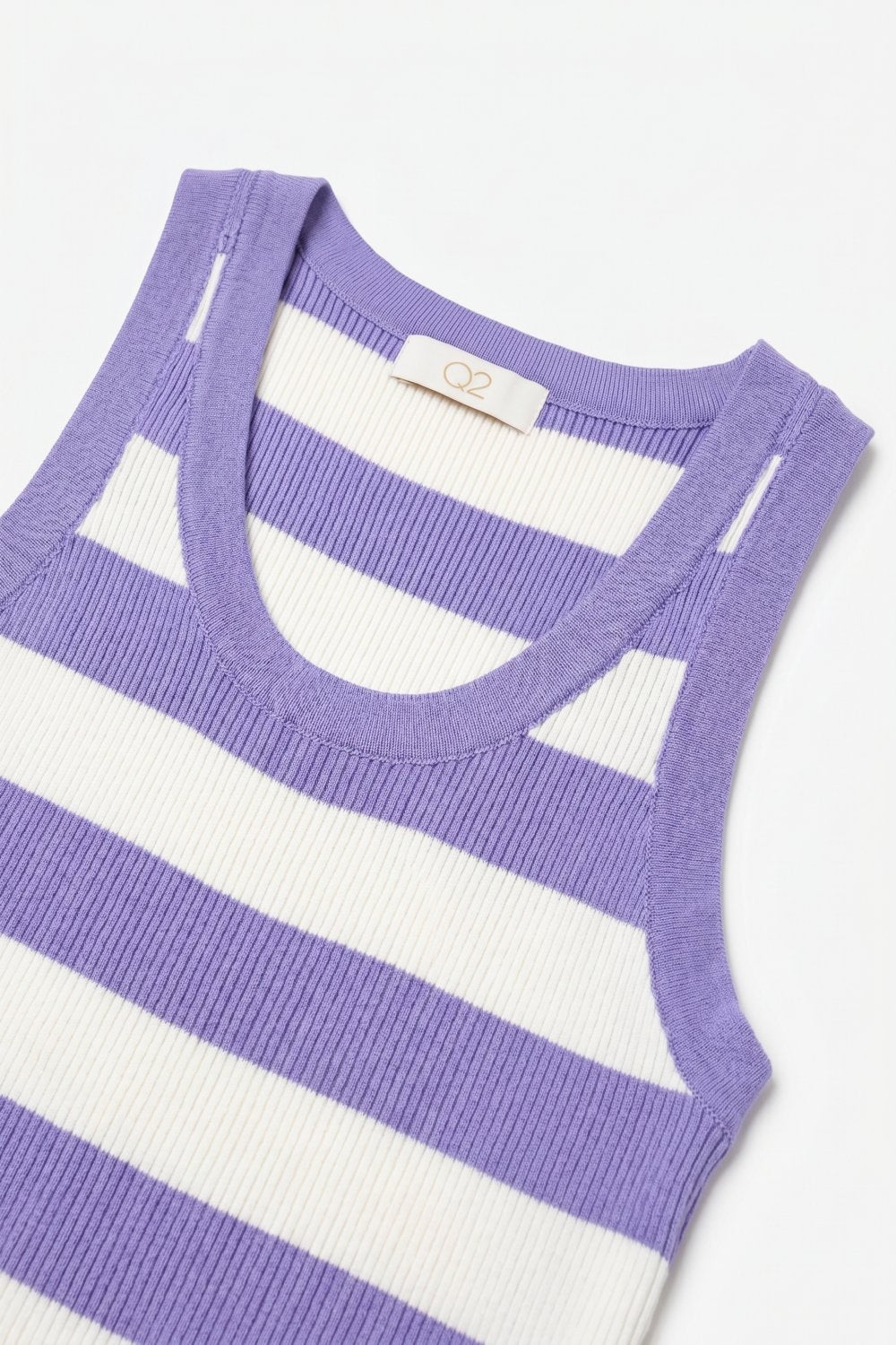 Lilac Stripe Ribbed Knit Scoop Neck Cropped Tank Top