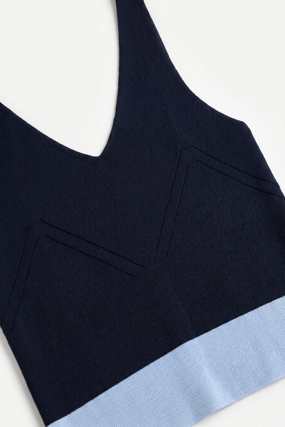 Navy Color-Block Ribbed Knit V-Neck Cropped Tank Top