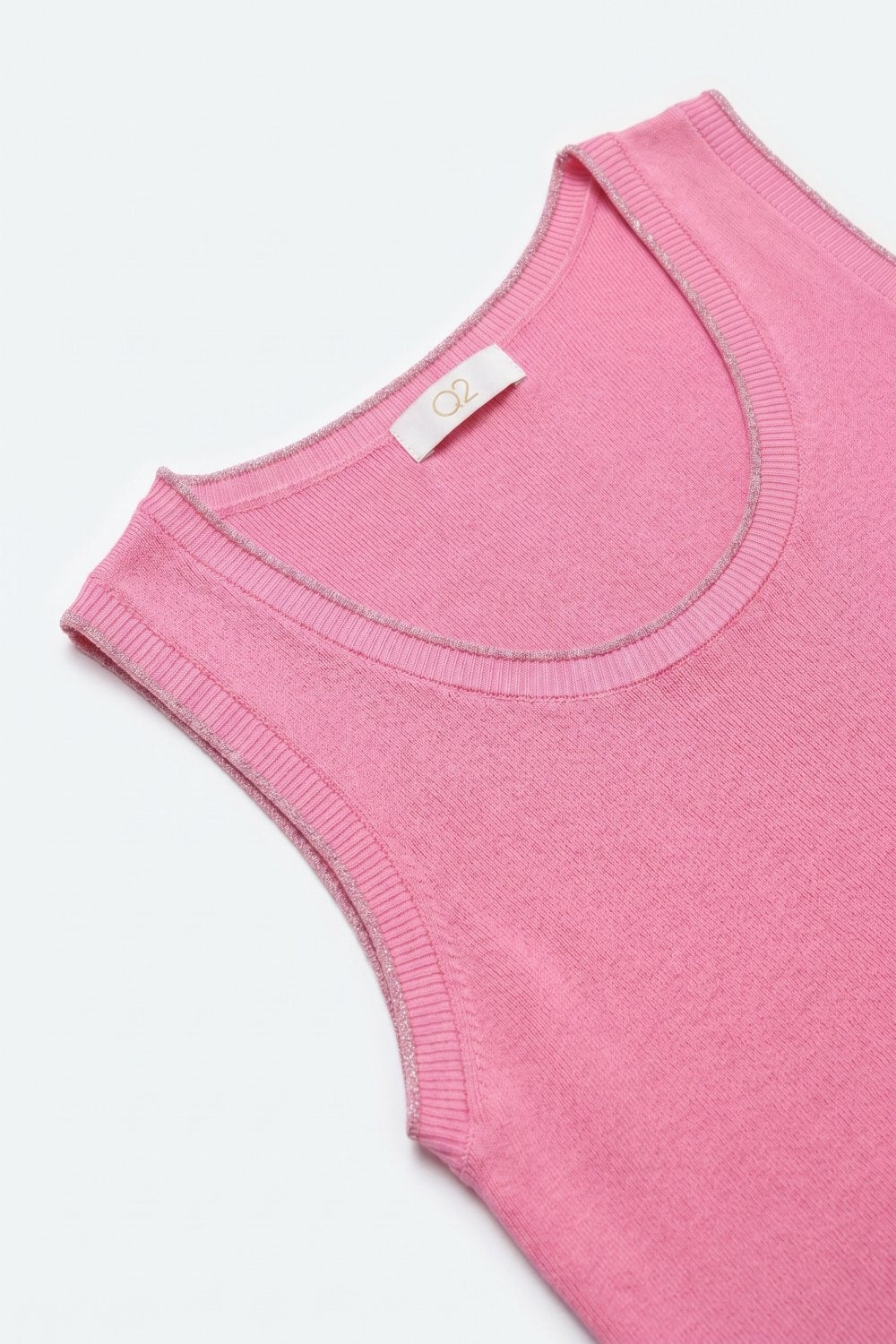 Pink Fine Knit Ribbed Trim Regular Fit Tank Top