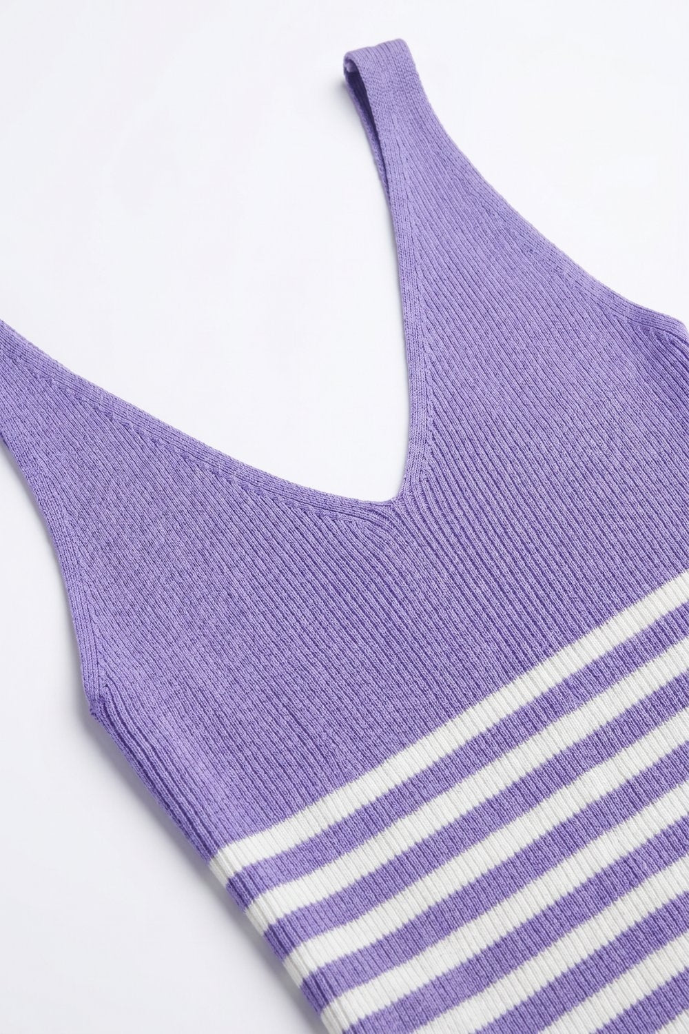 Lilac Stripe Ribbed Knit V-Neck Cropped Tank Top