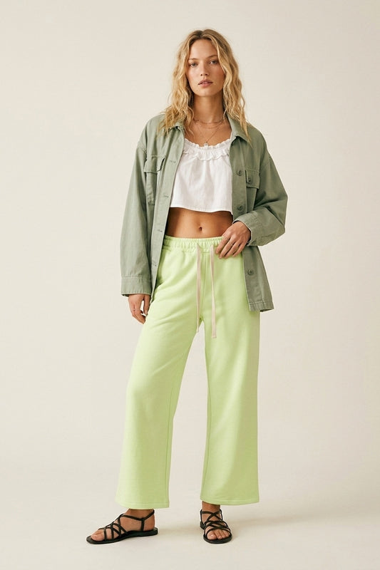 Green Knit Straiht Fit Sweatpants with elastic waist and Tie - trousers