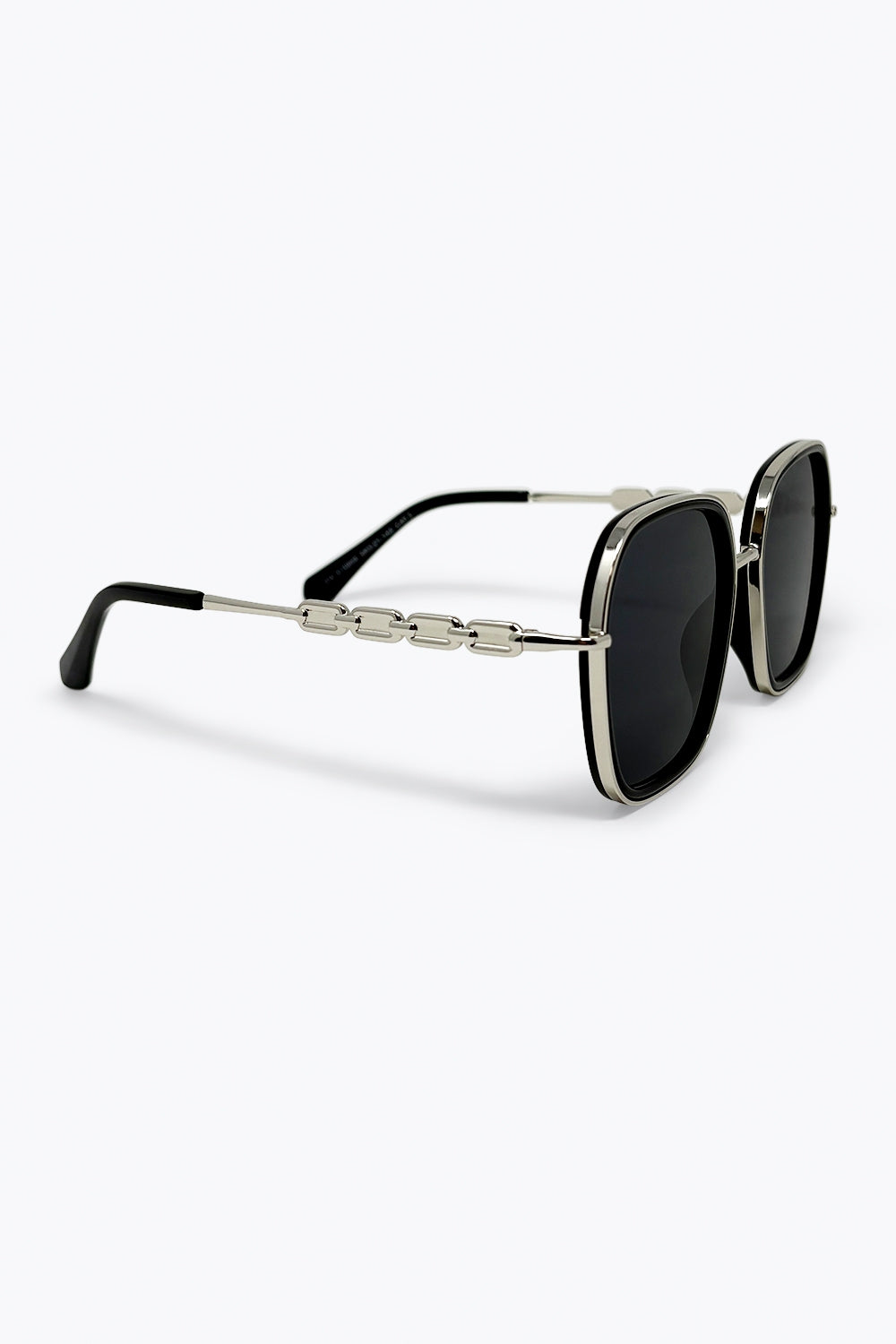 Black Square Frame Metal Chain Detail Oversize Sunglasses