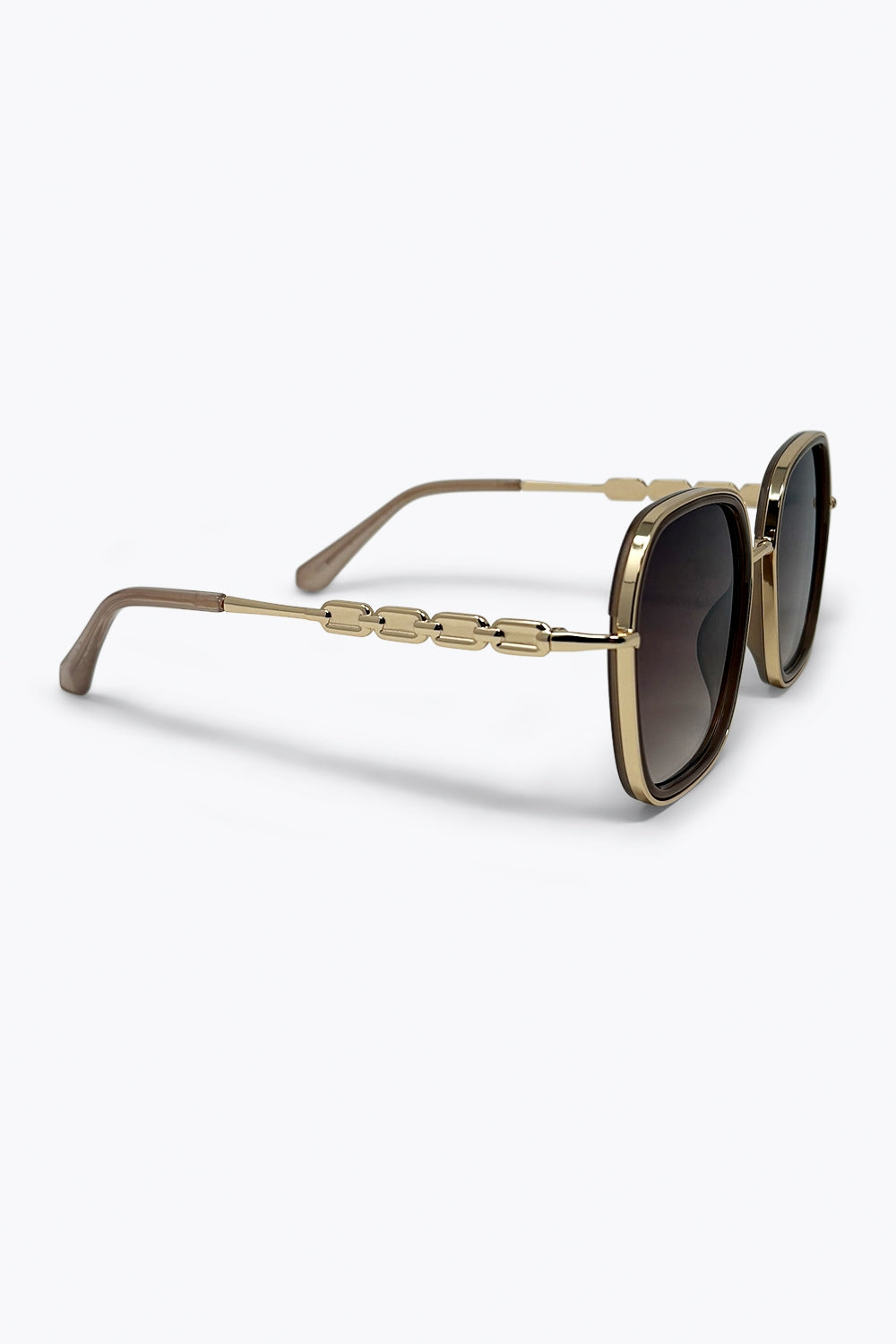 Brown Gradient Square Frame Oversized Metal Sunglasses - Sunglasses