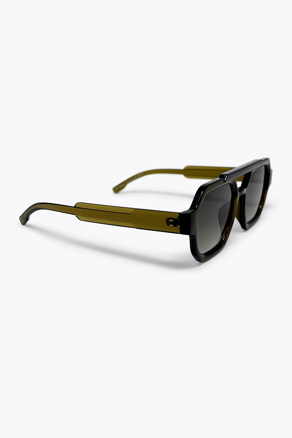 Olive Gradient Lens Chunky Geometric Frame Sunglasses