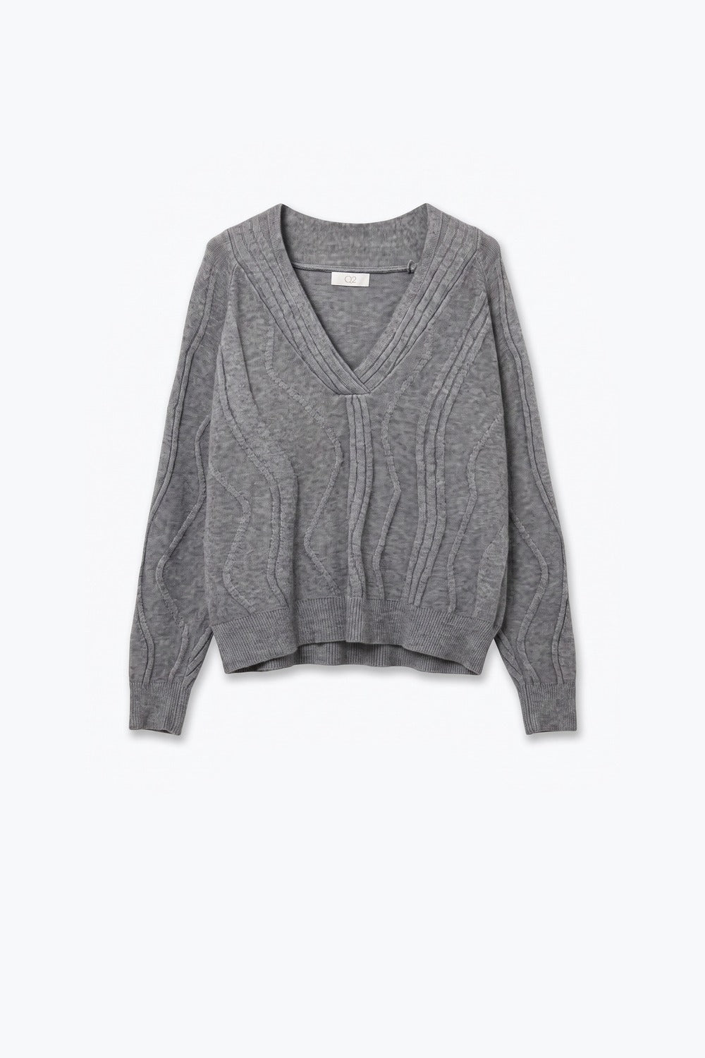 Textured Wave-Knit V-Neck Sweater in grey – Lua Boutique Textured Wave-Knit V-Neck Sweater in grey – Lua Boutique