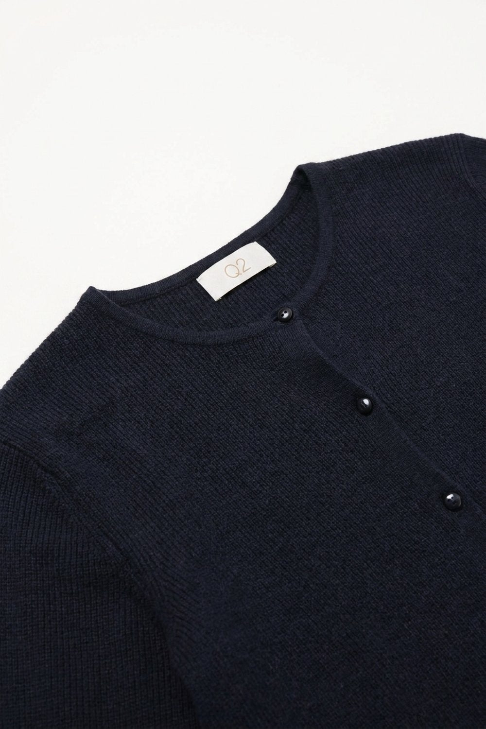 Navy soft Knit Crew Neck Button Front Cardigan - Cardigans
