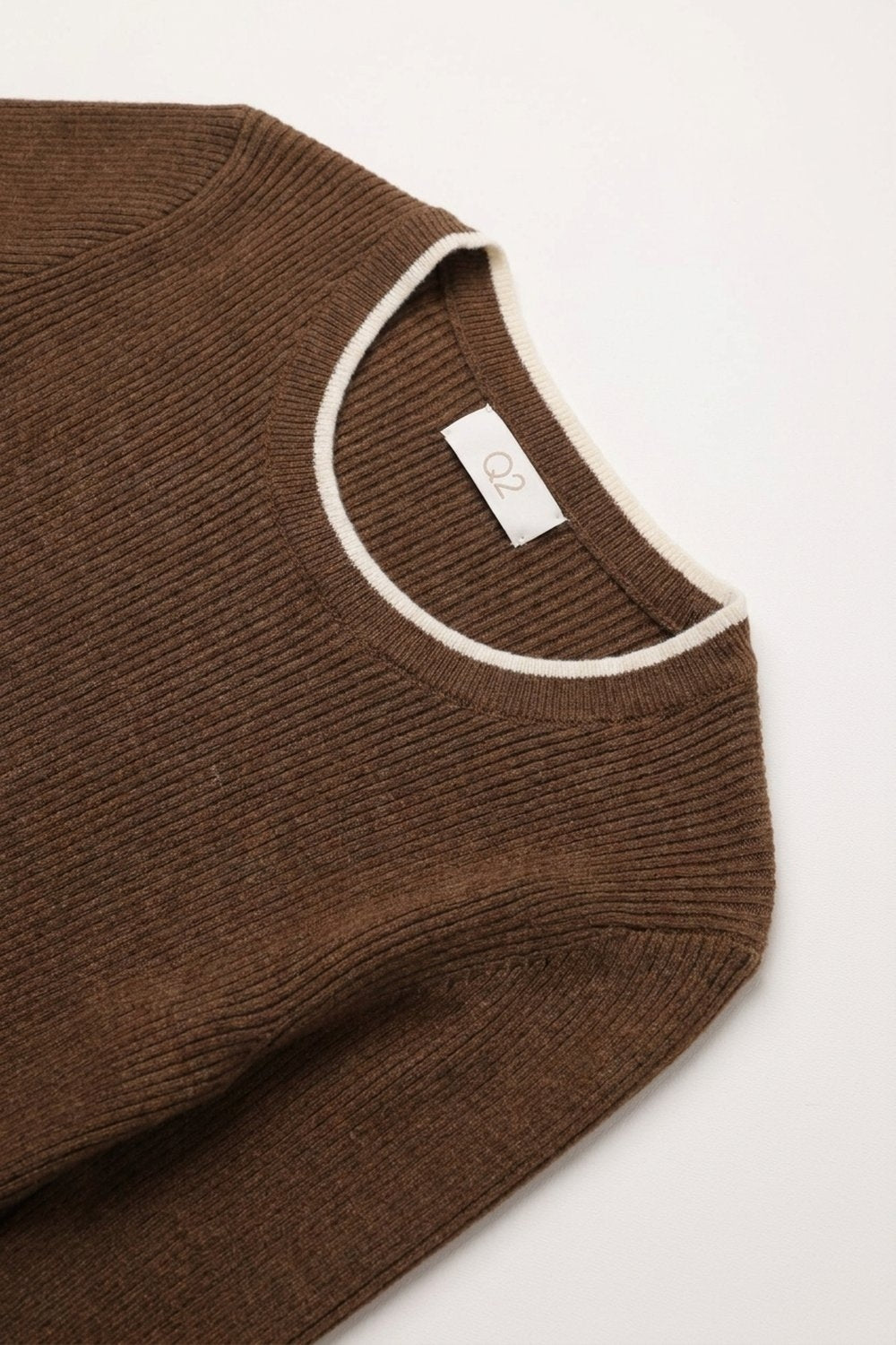 Camel Ribbed Knit Contrast Trim Long Sleeve Sweater - Jumpers