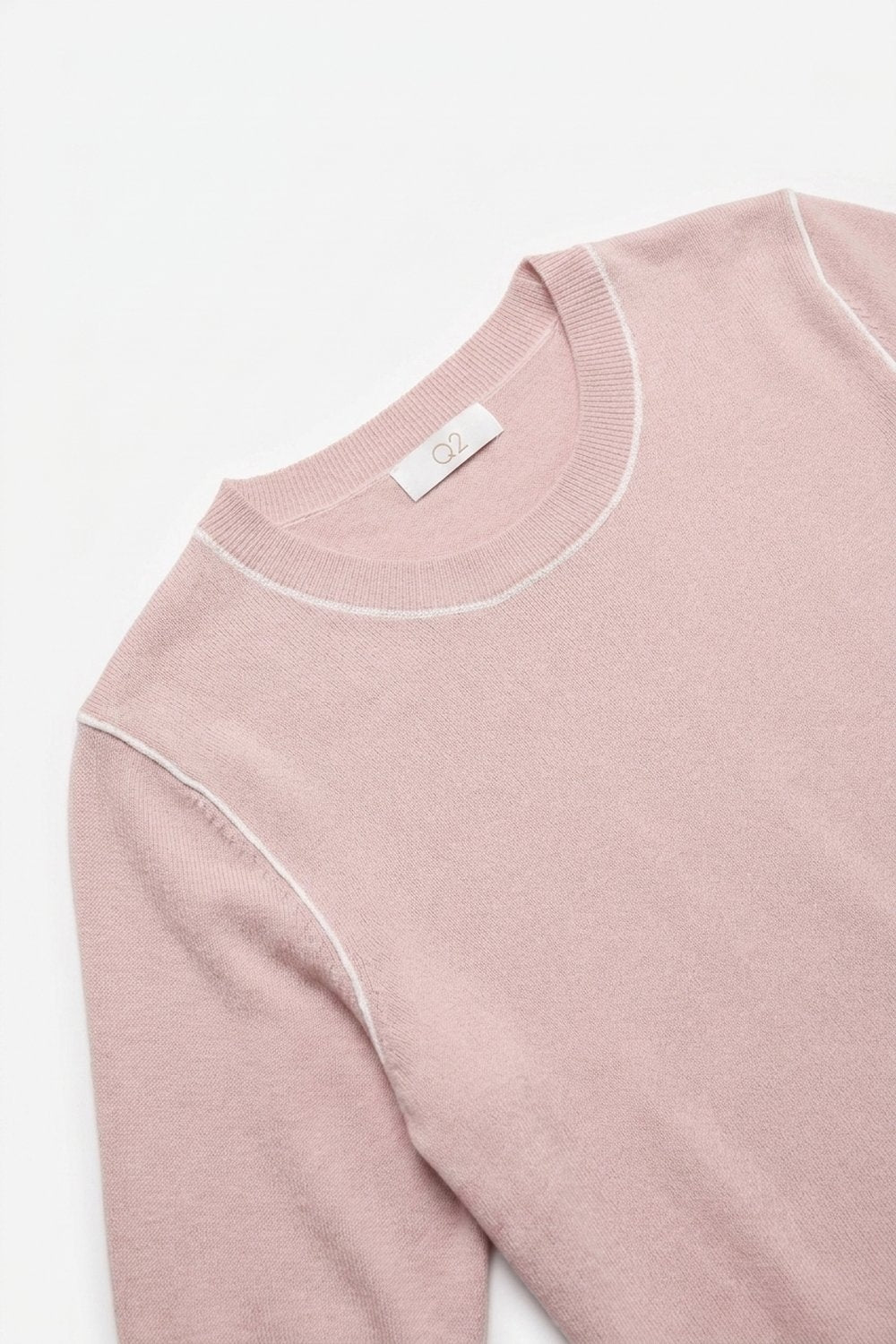 Pink Fine Knit Contrast Seam Short Sleeve Sweater - Jumpers