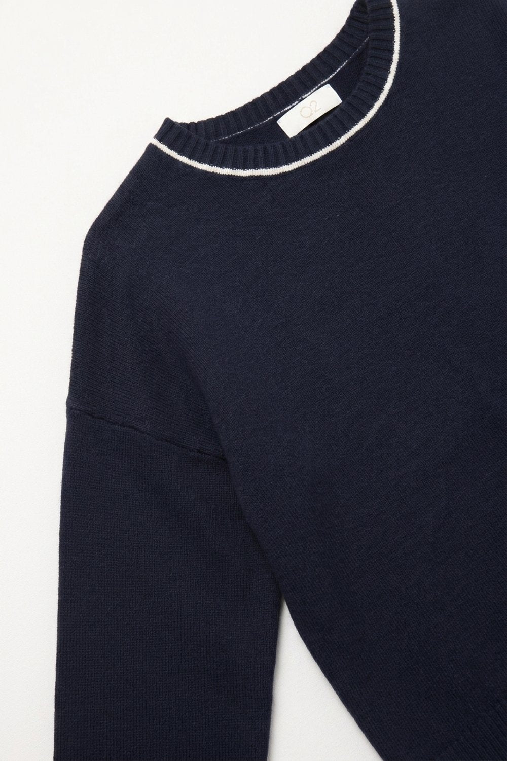 Navy warm Knit Contrast Trim Crew Neck Sweater - Jumpers