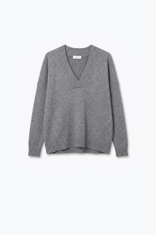 grey warm Knit wide V-Neck sweater - Jumpers