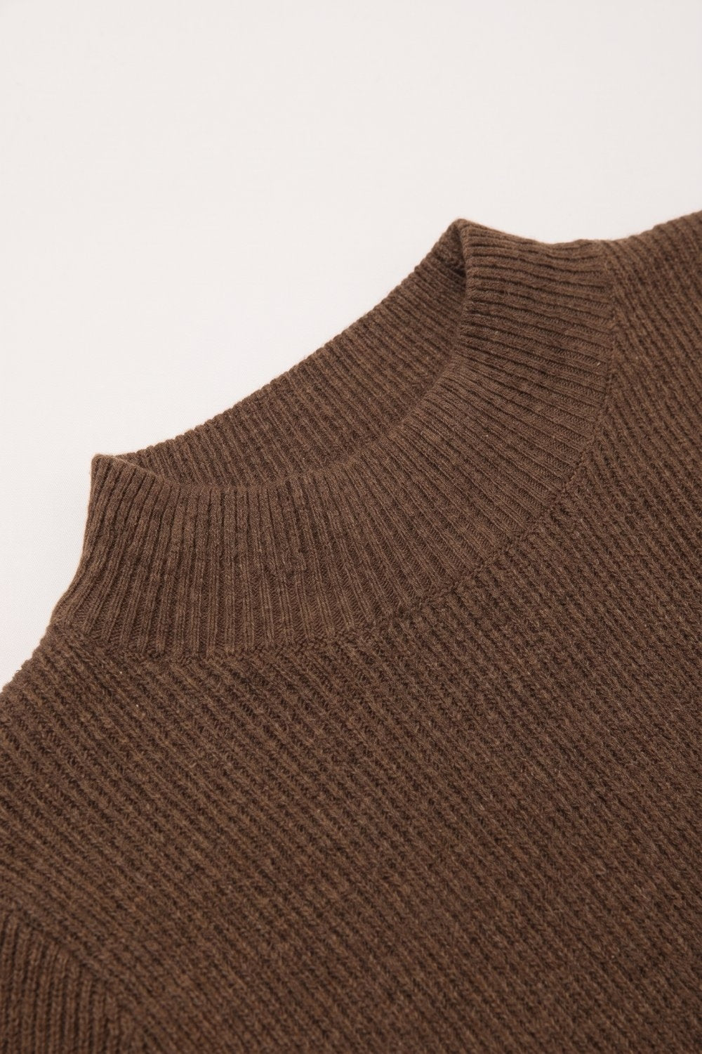 Fine Ribbed Merino Wool Sweater in camel with Mock neck - Jumpers