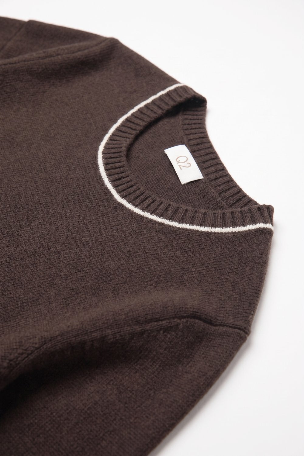 Brown warm Knit Contrast Trim Crew Neck Sweater - Jumpers