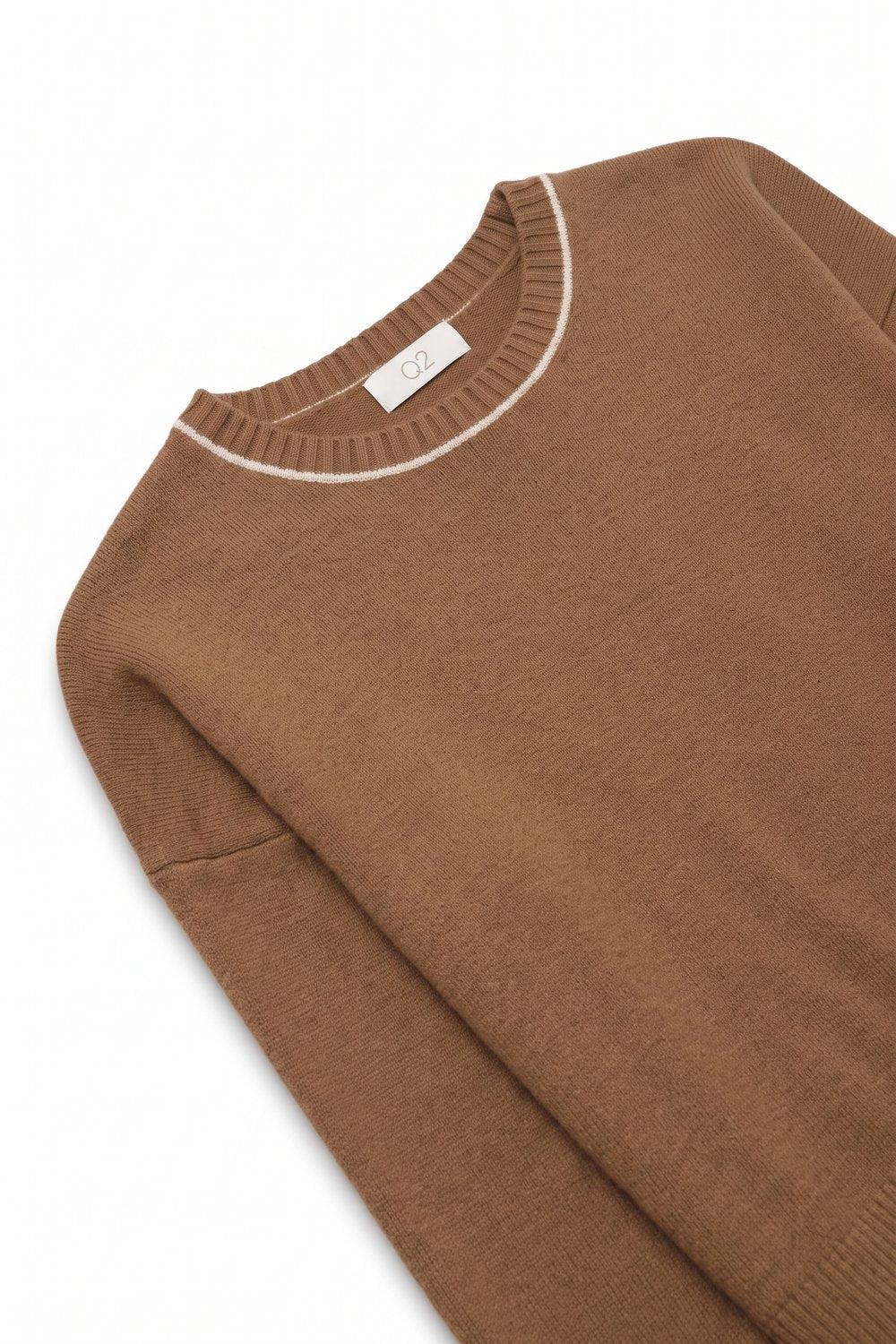 Camel warm Knit Contrast Trim Crew Neck Sweater - Jumpers